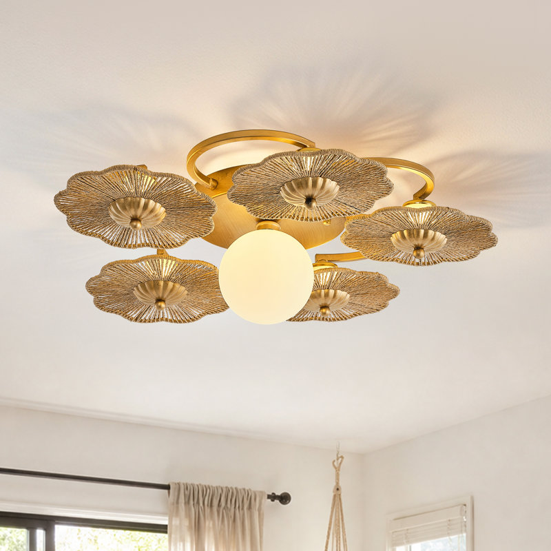 Plafonnier encastré en raphia doré vieilli 24 po Boho