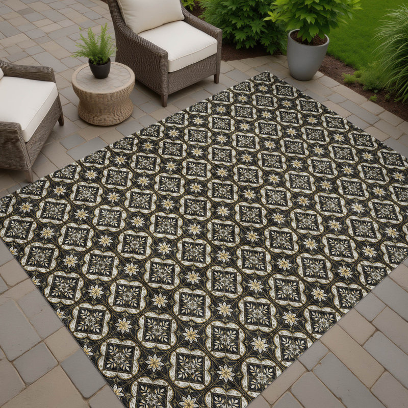 Tapis géométrique intérieur / extérieur lavable à la machine Chantille ACN2631, Noir, 5 pi x 7 pi 6 po