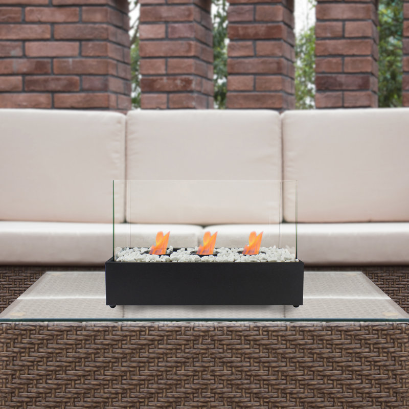Black Bio Ethanol Ventless Tabletop Triple Fireplace with Glass Panels