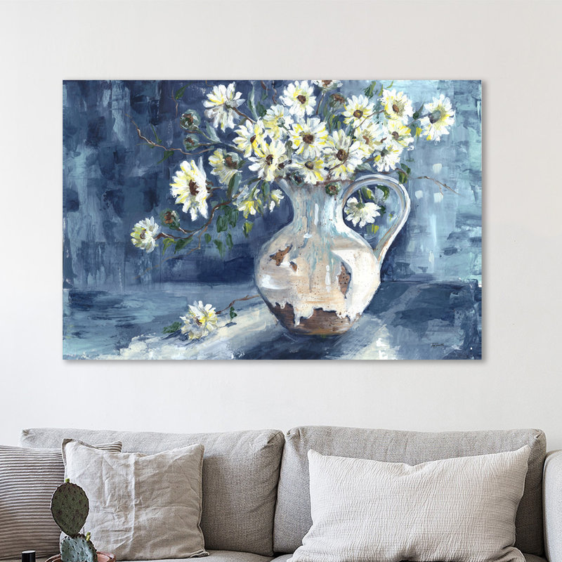 « soleil et daises », reproduction de peinture à l’aquarelle sur toile tendue, H 12 po x l 18 po