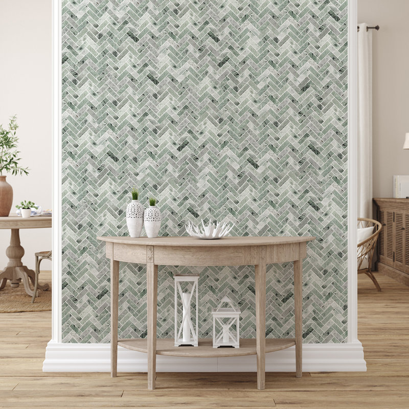 Carreau de mosaïque poli à motif de chevrons en marbre vert 1 po x 3 po Jade