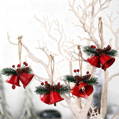 Christmas Tree Bell Ornaments, 8-Pack Red Metal Bells With Double Opening, Rust-Proof Christmas Decorations For Xmas Tree Home Festival Decor