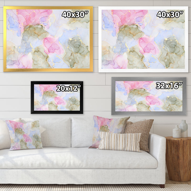 Mauve et bleu, luxe abstrait, fluide VI - peinture sur toile, H 30 po x l 40 po x P 1,5 po, Cadre photo argenté