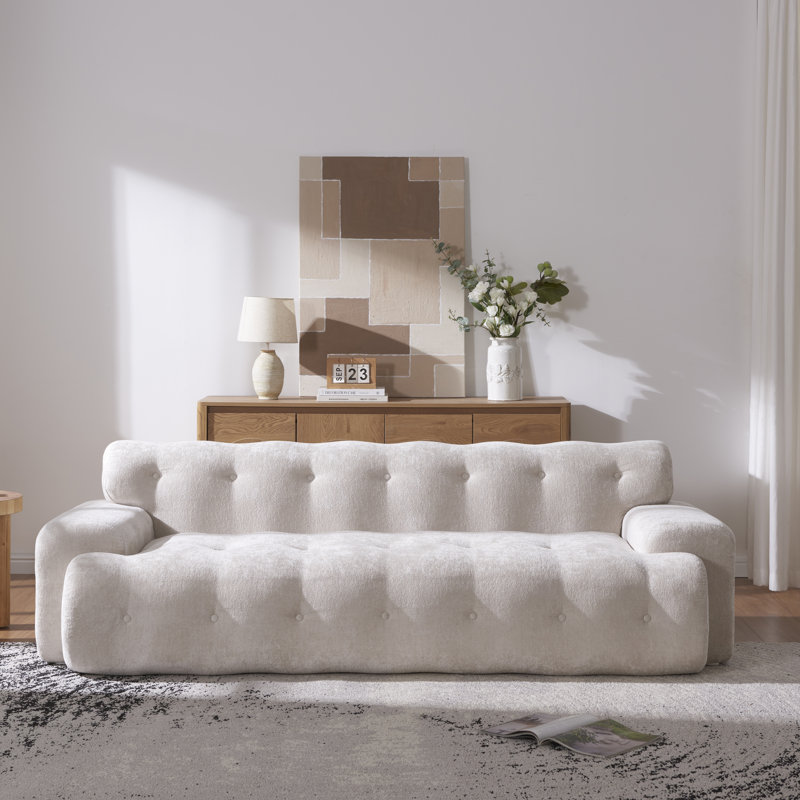 Alora Boneless Cloud 3-Seater Modern Upholstered Sofa With Button-Tufted Detailing, Silver Lining