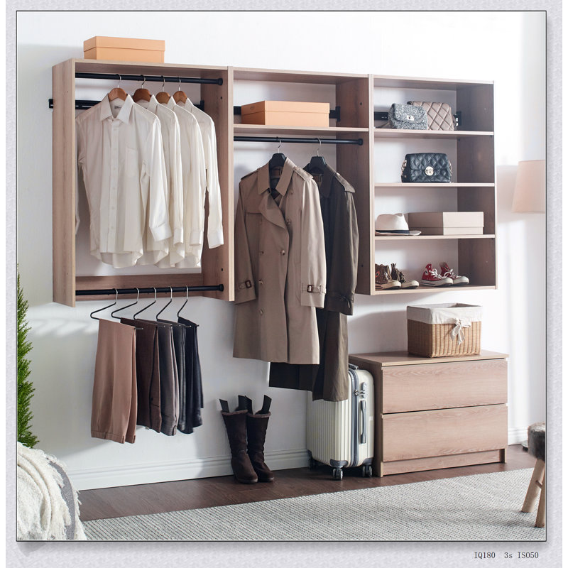Devi Oak Wood Closet System with Modular Units for Customizable and Durable Wardrobe Organization