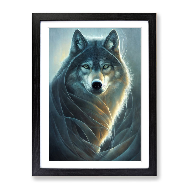 XV1022-5241X Winter Wolf - Single Picture Frame Print, Black, 46cm H x 34cm W x 2cm D