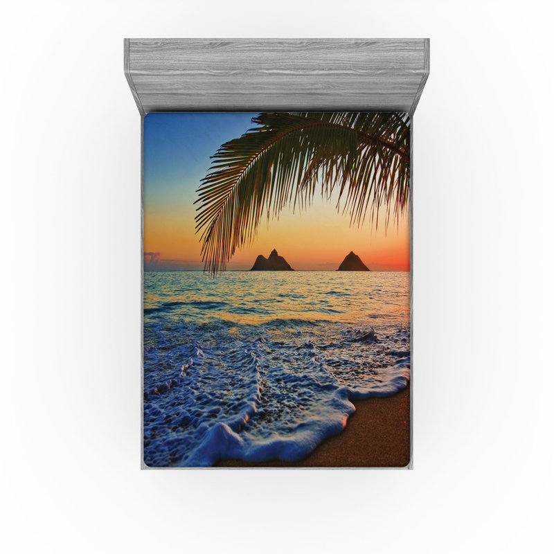 Ensemble de 2 draps-housse hawaïens Ambesonne Sunrise Lanikai Beach - brun / bleu, Drap-housse de taille double