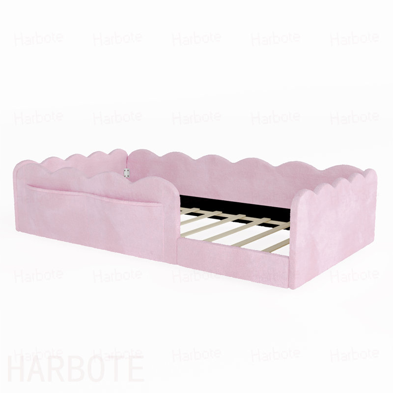 Lit simple tapissier sur pied, Rose