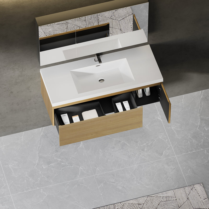 Ensemble de meuble-lavabo de salle de bain 48 po, Noir, noir, noir, noir, Noyer / noir