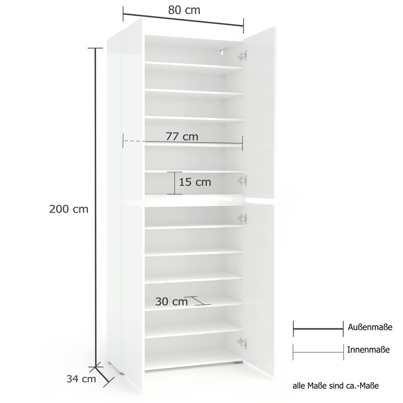 Sahad 30 Pair Shoe Storage Cabinet, Anthracite Gloss
