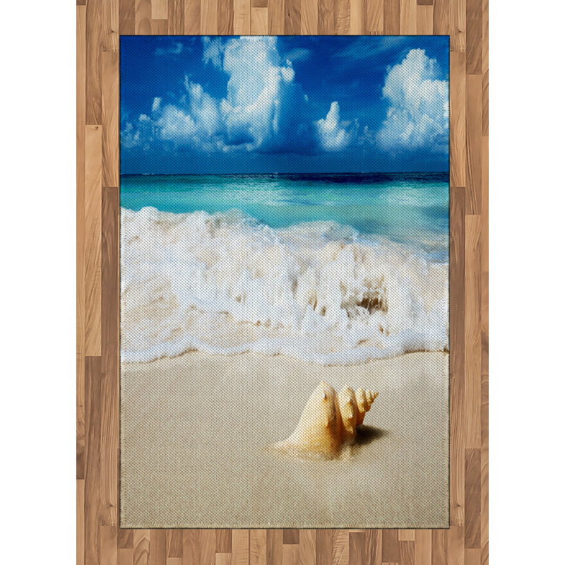 Tapis décoratif à longues fibres en polyester à haute densité Seashells Beach, Rectangle— 4 pi x 5 pi 8 po