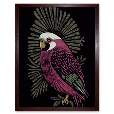 Tropical Bird Jungle Linocut Retro Vintage 1 Piece Wall Art