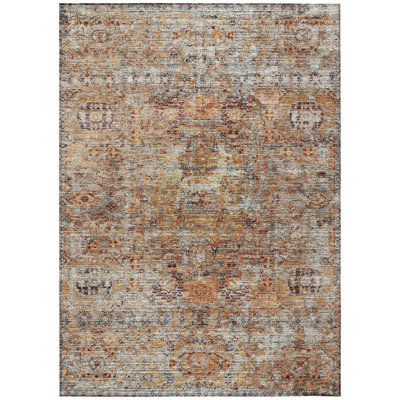 5' X 8' Coral Terra Cotta And Beige Floral Washable Indoor Outdoor Area Rug