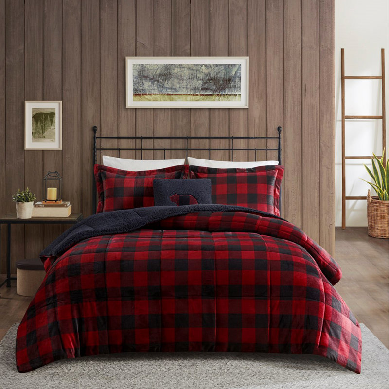 Ensemble d'édredon Plush To Sherpa, Édredon grand et 3 pièces supplémentaires, Rouge / noir 