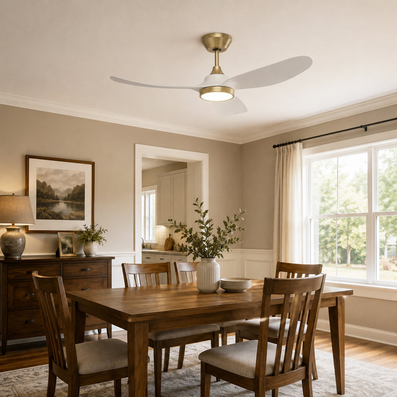 Ventilateur de plafond moderne de 42 po avec lumière et télécommande, moteur à courant continu réversible à haut débit d'air, mémoire DEL à 3 couleurs, ventilateur de plafond doré avec pales blanches
