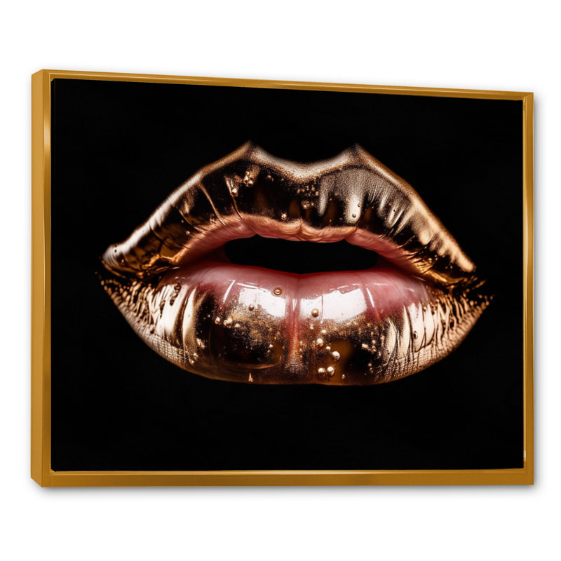 Rosegold Lips of Luxury - imprimé, H 24 po x l 32 po x P 1 po, Cadre flottant doré