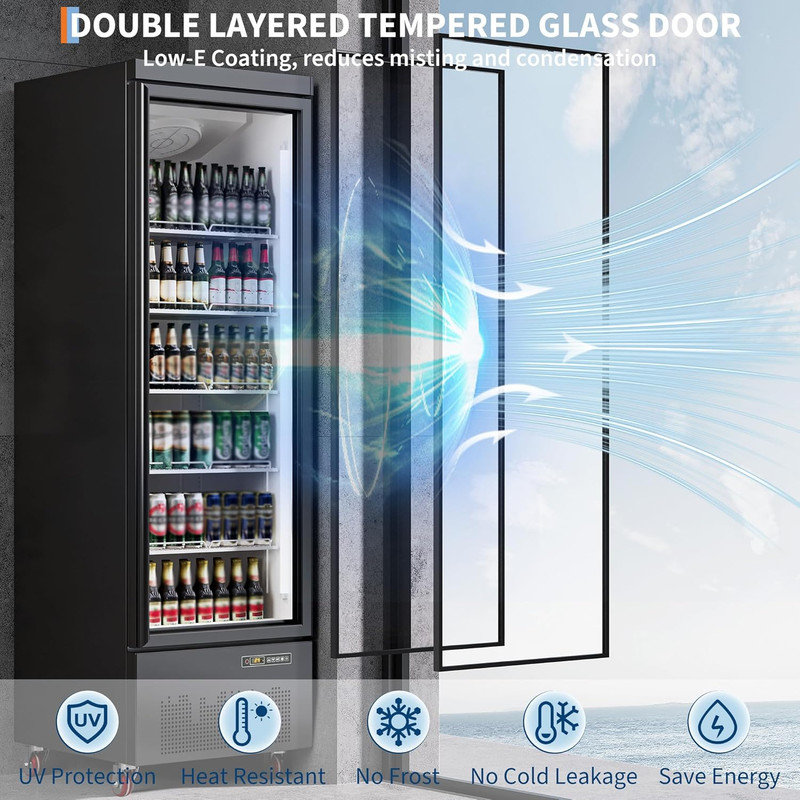 17.6 Cu.Ft Commercial Refrigerator with Glass Door & LED Light, 5 Adjustable Shelves, Black