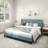 75.9'' W King Size Upholstered Platform Bed with Velvet Fabric & Square Tufted Headboard, Blue-1578582505