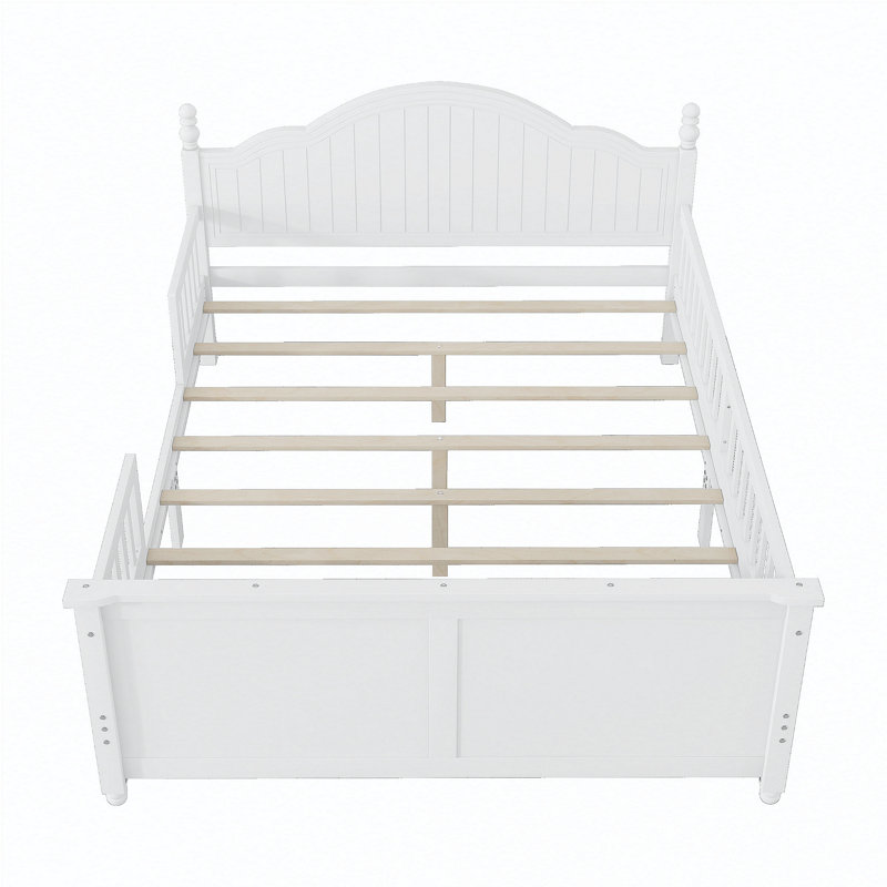 Lit double pour enfants, lit plateforme double en bois avec tête et pied de lit, blanc, Full, White