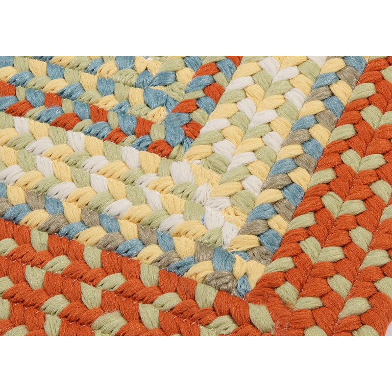 Tapis vert tressé Marathovounos, Carré 10 pi, Orange / bleu / blanc