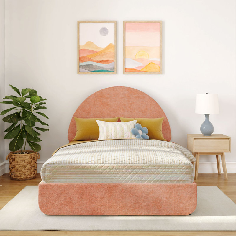 Beunca Solid Wood Upholstered Bed with Arch Headboard, Dusty Rose, Full