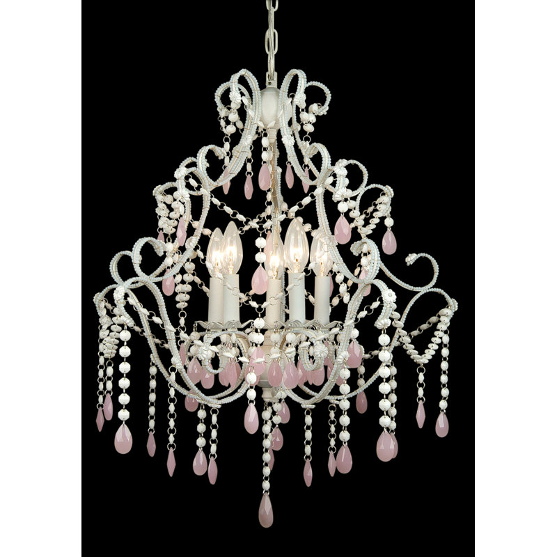 ET série 5-lumière bougie-Style Chandelier, Blanc / Rose