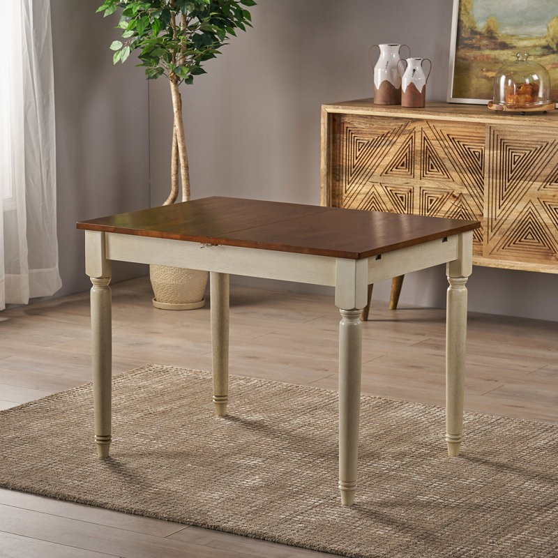 Table rectangulaire en chêne foncé avec pieds crème, H 29,08 po x l 28,87 po, L 49,88 po - look élégant
