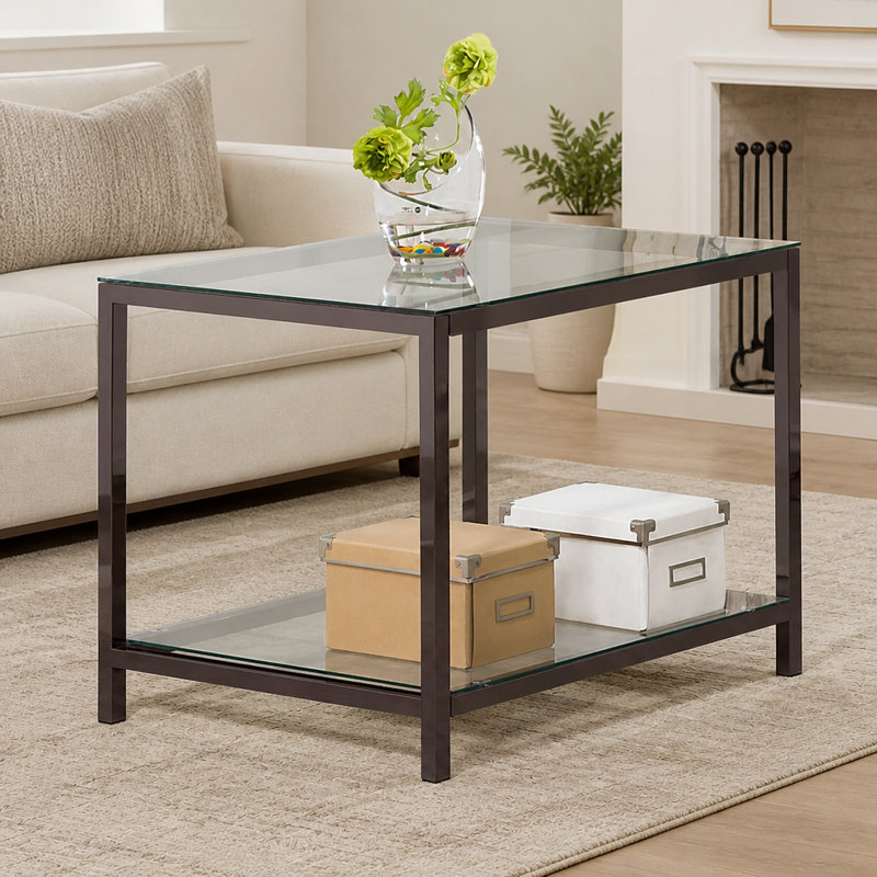 Table de bout avec plateau et plateau en verre nickel noir