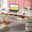 Bureau 70,87 po blanc crème + fritté ovale doré + bois manufacturé + acier au carbone avec bureau à 6 tiroirs-108584083