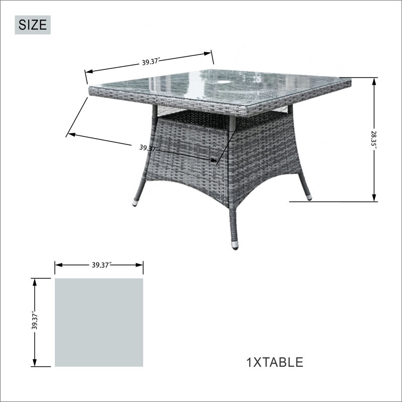 Square Rattan Patio Dining Table