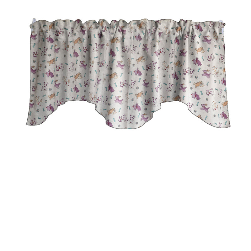 Cantonnière festonnée à imprimé chiots, Mauve/blanc