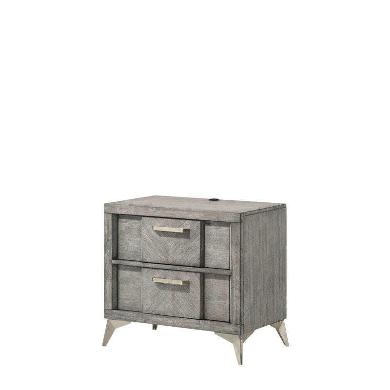 Table de chevet 2 tiroirs avec placage gris