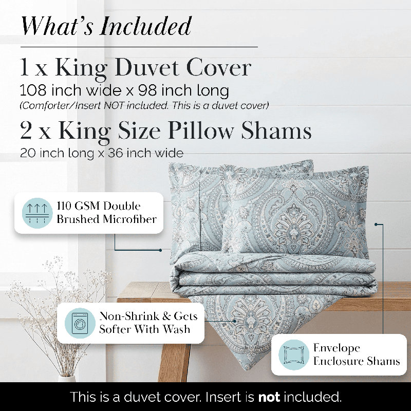 Pure Melody Microfiber Oversized Down Alternative Paisley Comforter Set with matching shams, King Comforter + 2 Shams, Aqua