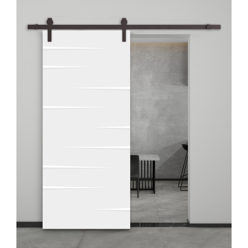 Porte de grange lambrissée en bois manufacturé et en métal peint avec trousse de quincaillerie d'installation, 36 po x 80 po