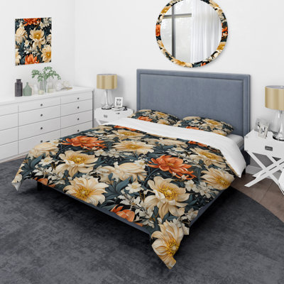 Ensemble de housse de couette à motif floral gris beige, beige et orange