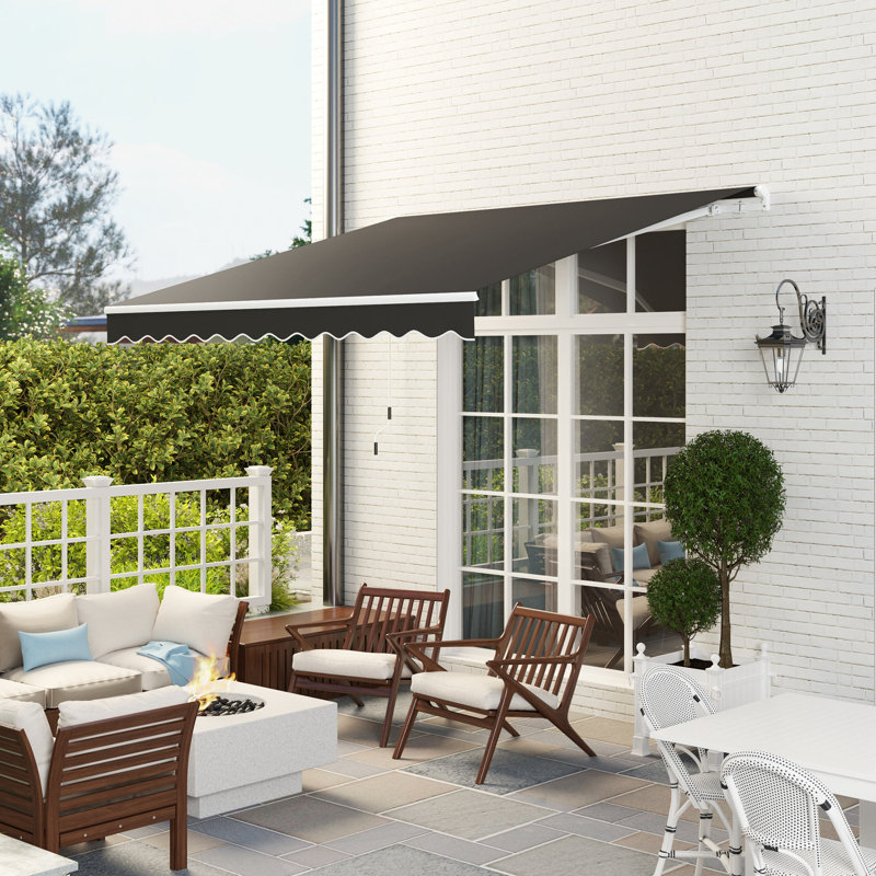 Latitude Run 295cm W x 250cm D Polyester Cover Retractable Patio Awning, Black