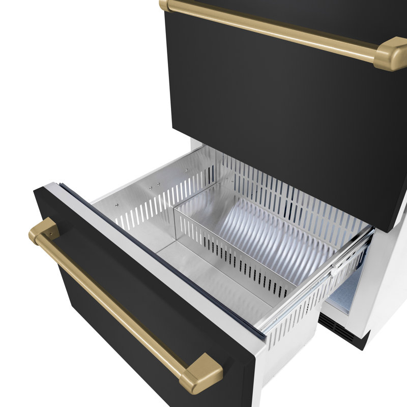 ZLINE Autograph Edition 24 in. Touchstone 168 Can Outdoor-Rated Dual Refrigerator Drawer with Doors and Handles