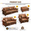 Canapé rembourré en similicuir avec garniture cloutée et accoudoirs roulés, canapé Chesterfield moderne de style Mid-Century avec capitonnage à boutons, comprend 6 coussins, brun