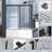Bathtub Sliding Door 55"-60"W x 56"H Semi-Frameless Tempered Glass with Explosion-Proof Film Stainless Steel Matte Black