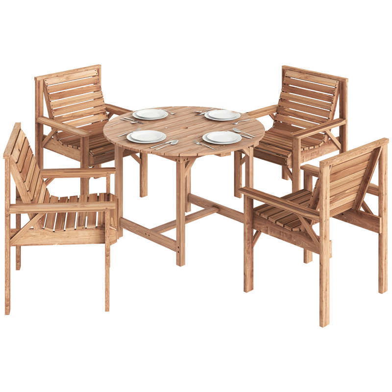 4 - Person Wood Patio Dining Set with Round Table, Natural