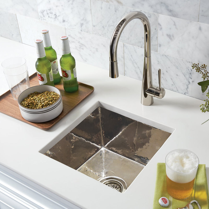 Cantina 15" L x 15" W Hand-Hammered Copper Undermount Kitchen Sink, Foundry Polished Nickel