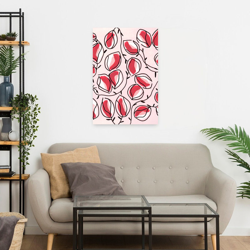 Art mural contemporain cerise rouge, H 24 po x l 16 po