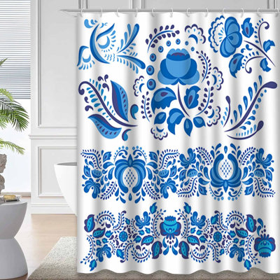Rideau de douche blanc à motif floral avec 12 crochets