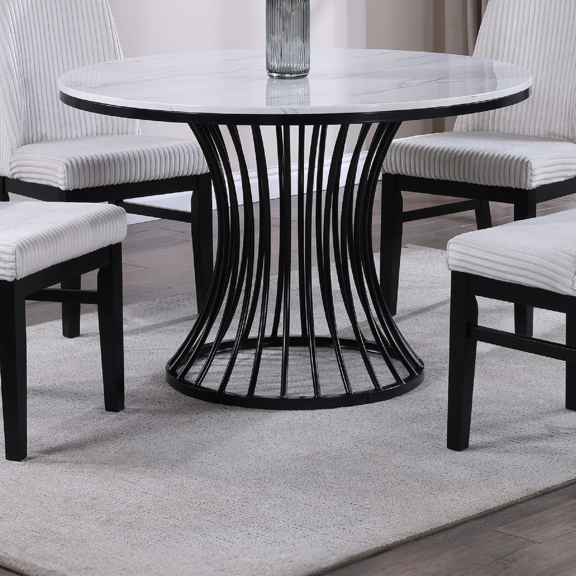 Brayden Studio Round White Faux Marble Dining Table with Cage Base ...