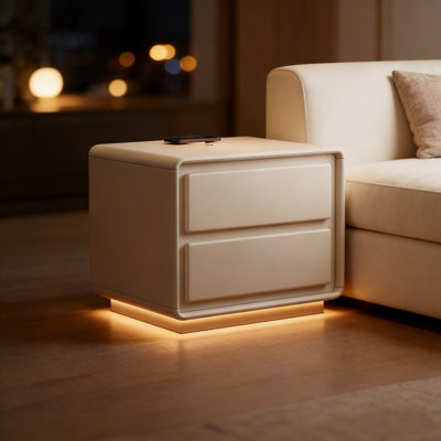Modern 2-Drawer Smart Nightstand With LED light