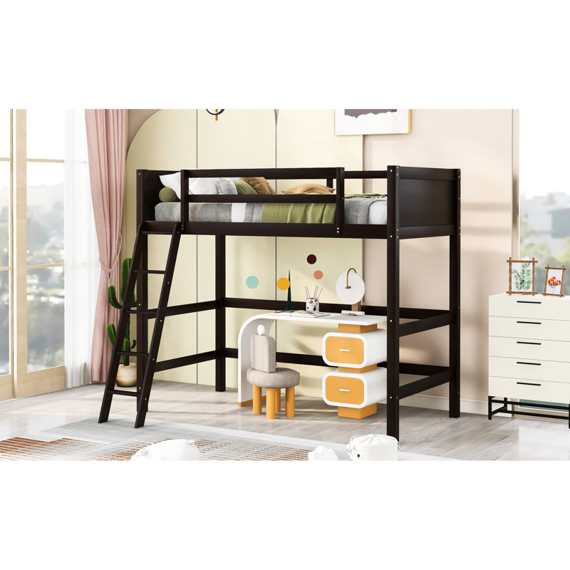 Lit mezzanine simple en bois massif avec base solide, utilisation durable