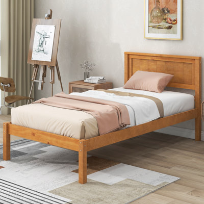 Structure de lit plateforme en bois avec tête de lit, support de lattes en bois, aucun sommier requis, rangement sous le lit, panneau de fibres à densité moyenne massif et pin
