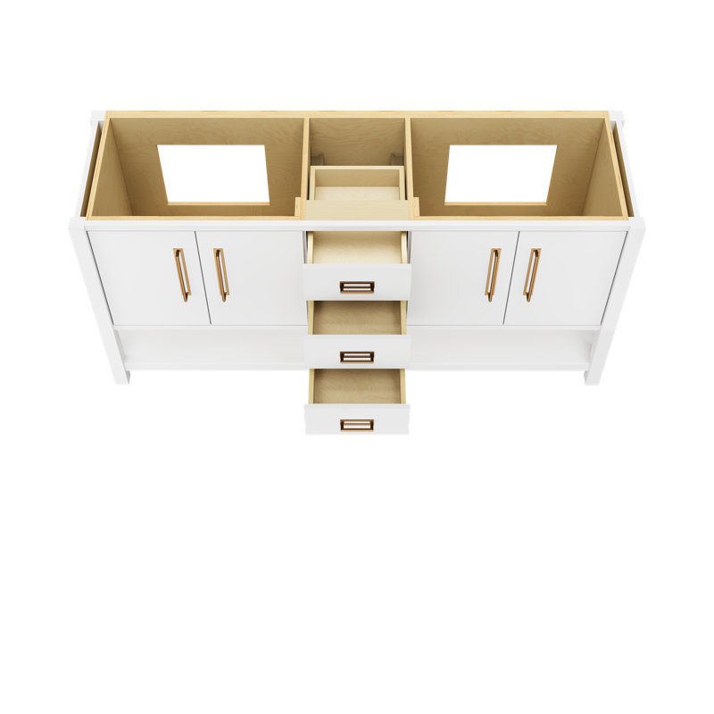 Meuble-lavabo double Kiawah, Blanc pur, Or satiné, 72"