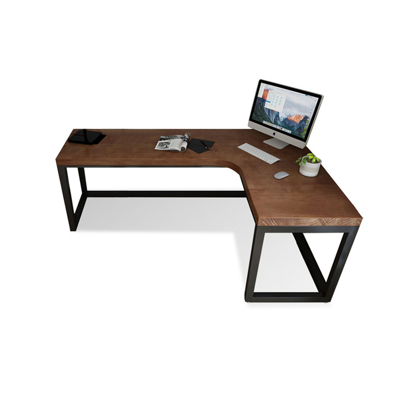 Bureau d'écriture en L en noyer massif, Oui, H 29,53 po x l 70,87 po x P 47,24 po