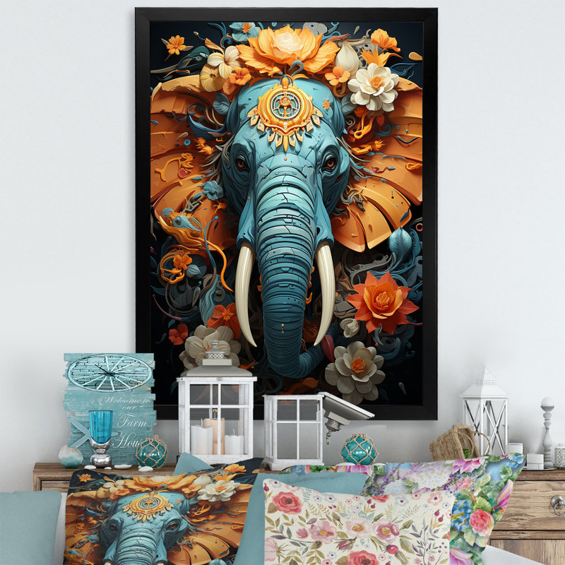 Urban Graffiti Pachyderms sur toile, H 44 po x l 34 po x P 1,5 po, Cadre simple noir